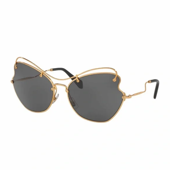 Miu Miu butterfly 65mm Metal Frame Sunglasses New Miu Miu MU56 RS ZVN3D0 65MM Pale Gold/Light Brown Grey  main image 4